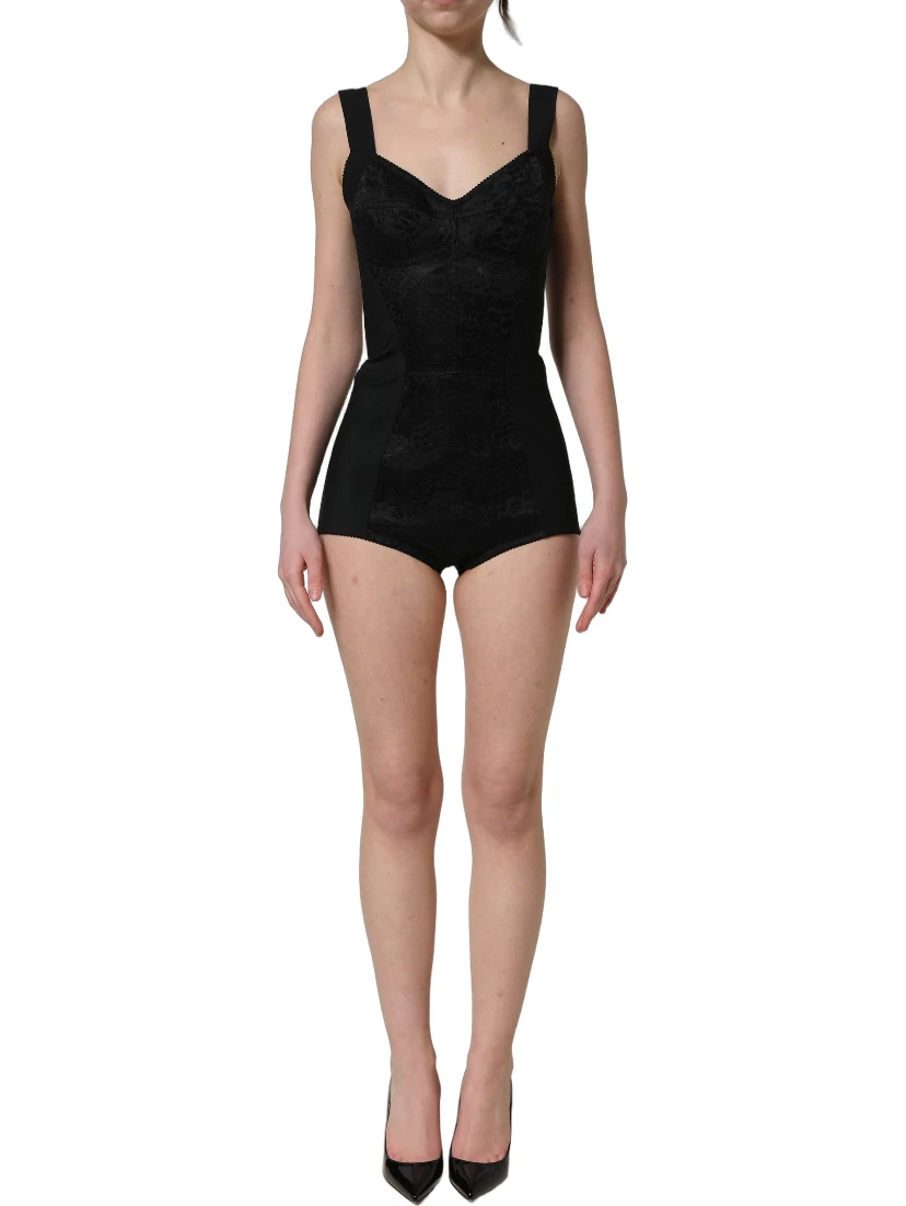 Black Floral Lace Corset Bodycon Bodysuit