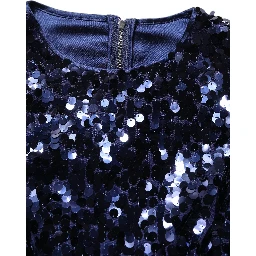 Blue Sequined Long Sleeves Crop Blouse Top