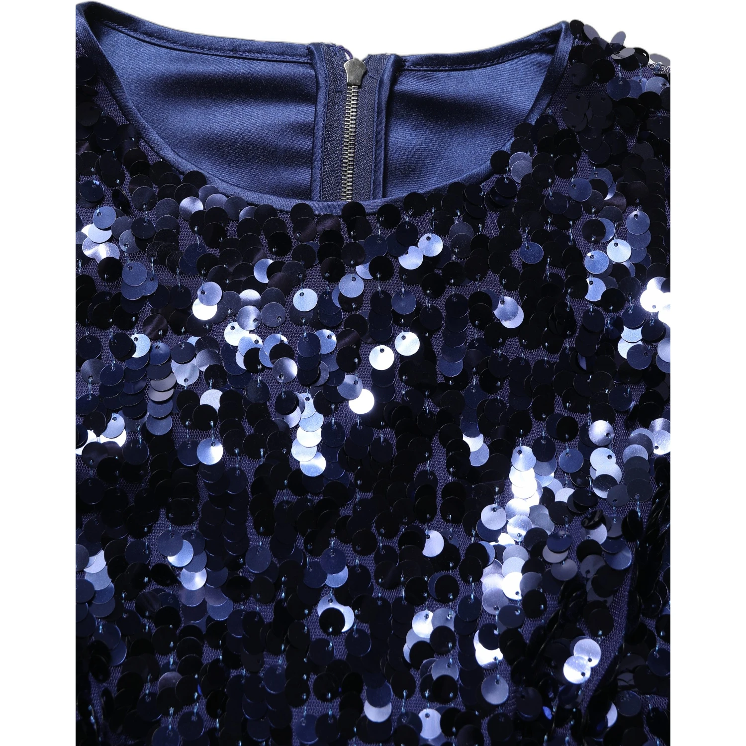 Blue Sequined Long Sleeves Crop Blouse Top