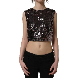 Purple Sequined Sleeveless Cropped Tank Top