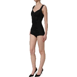 Black Floral Lace Corset Bodycon Bodysuit