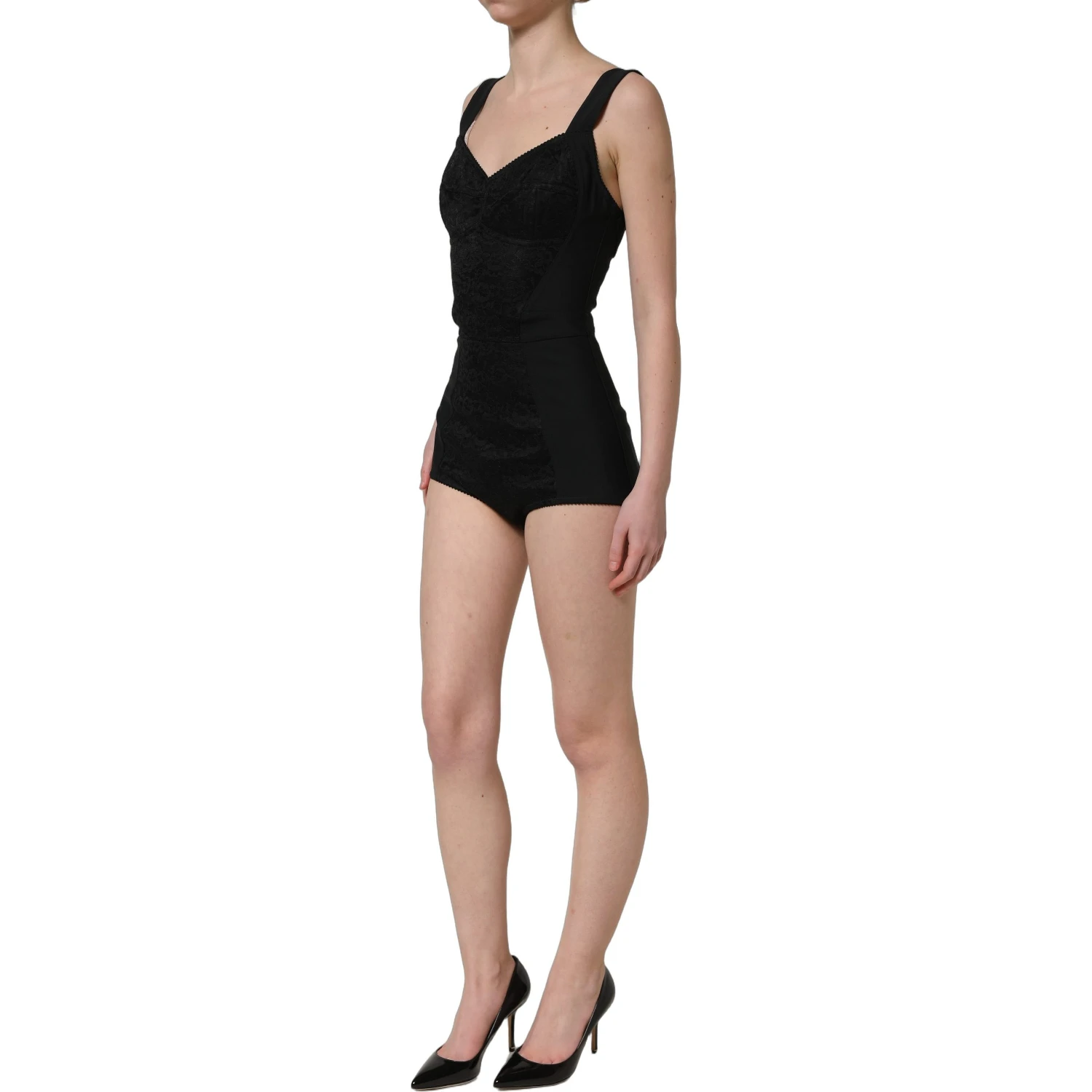 Black Floral Lace Corset Bodycon Bodysuit