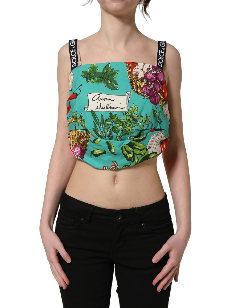 Multicolor Silk Vegetable Print Cropped Top alternative