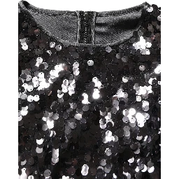 Black Sequined Long Sleeves Crop Blouse Top