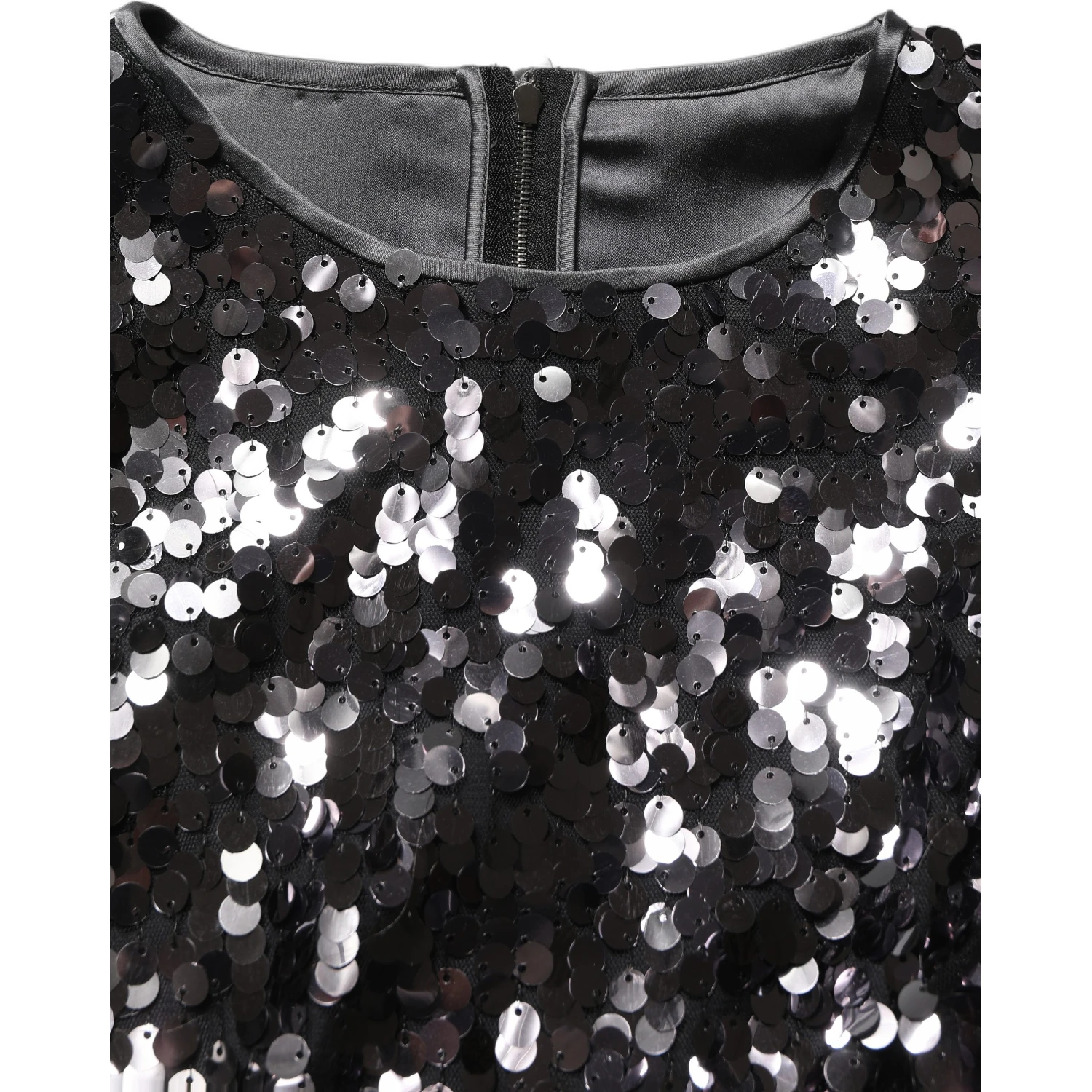 Black Sequined Long Sleeves Crop Blouse Top