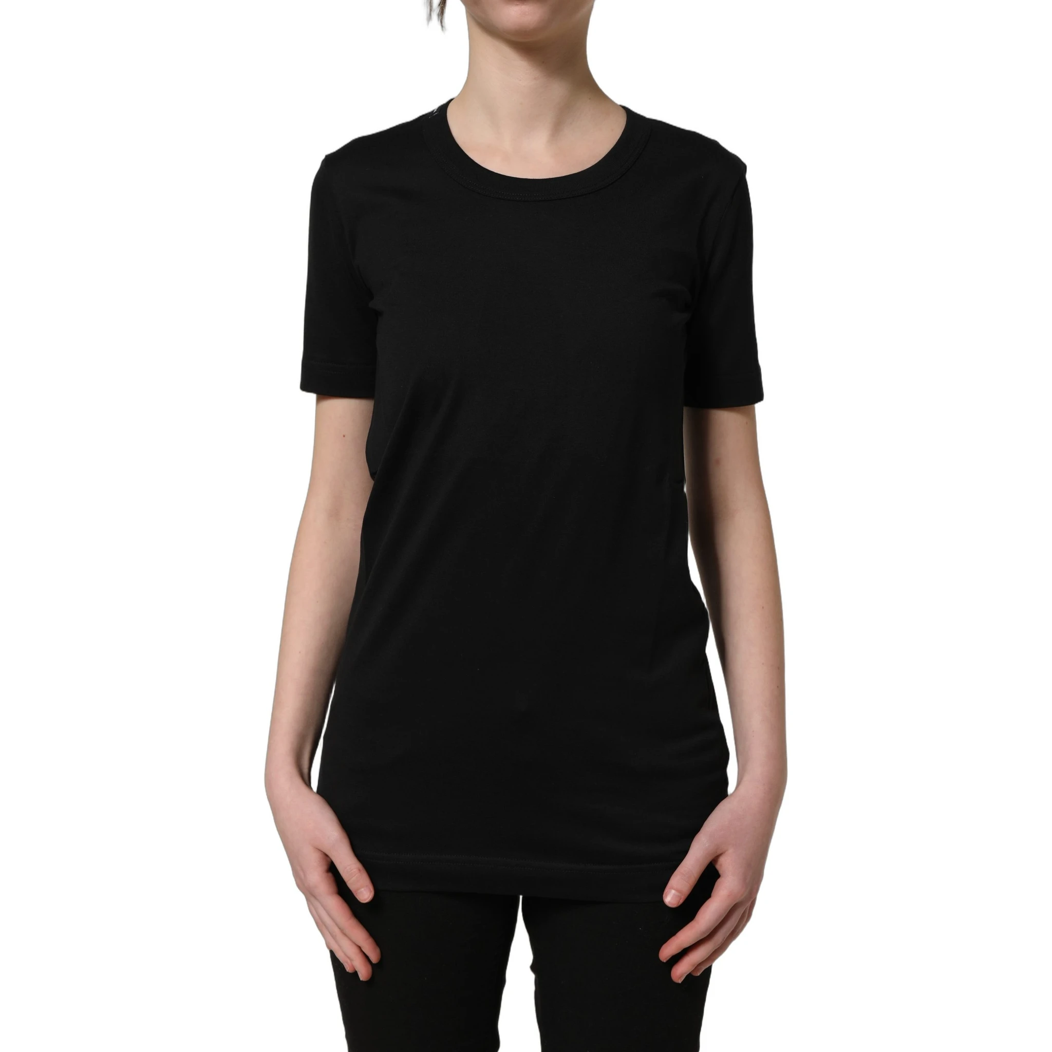 Black Cotton Short Sleeves Crew Neck T-shirt