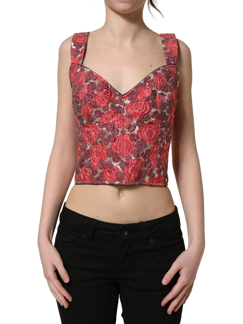 Multicolor Floral Cropped Bustier Tank Top