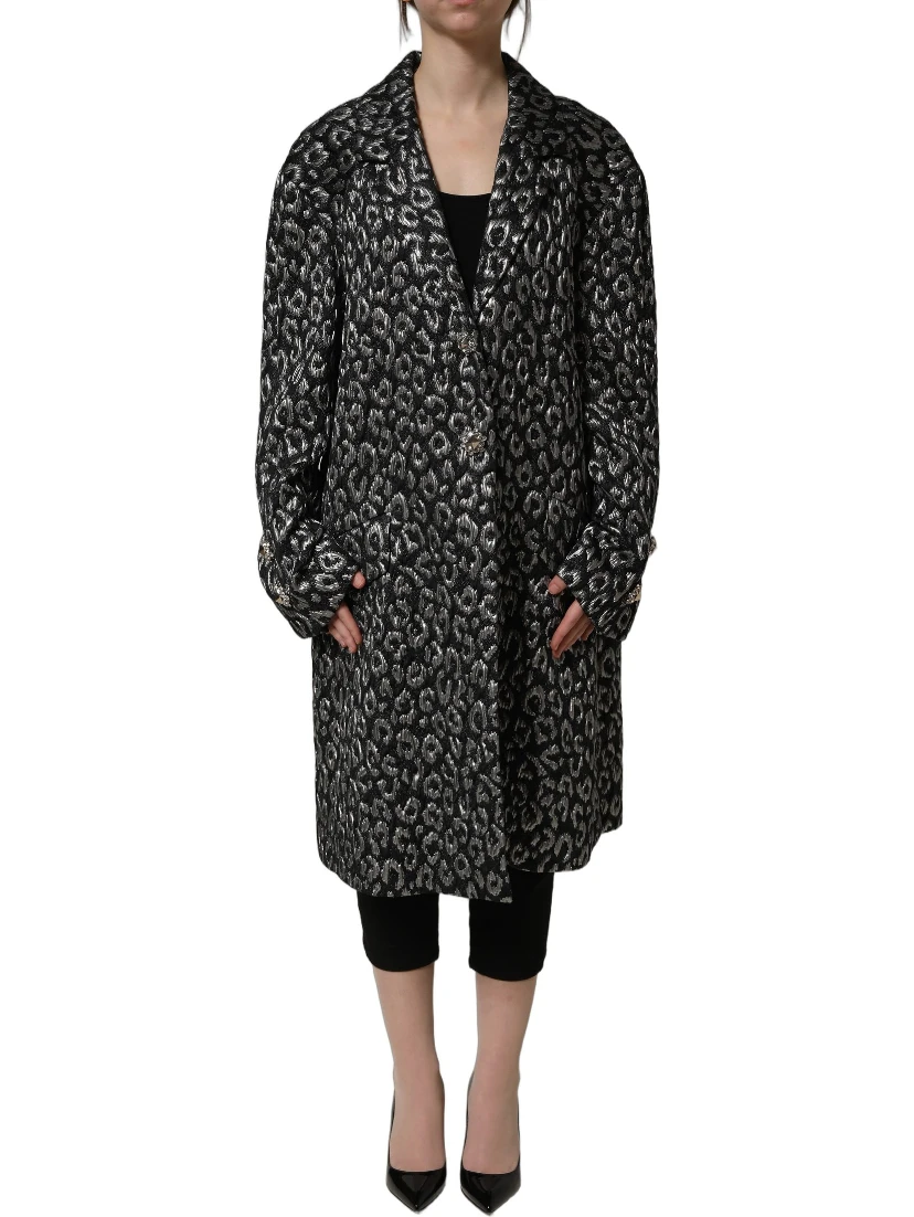 Black Silver Jacquard Leopard Coat Jacket