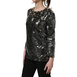 Metallic Gray Sequin Embellished Blouse Top
