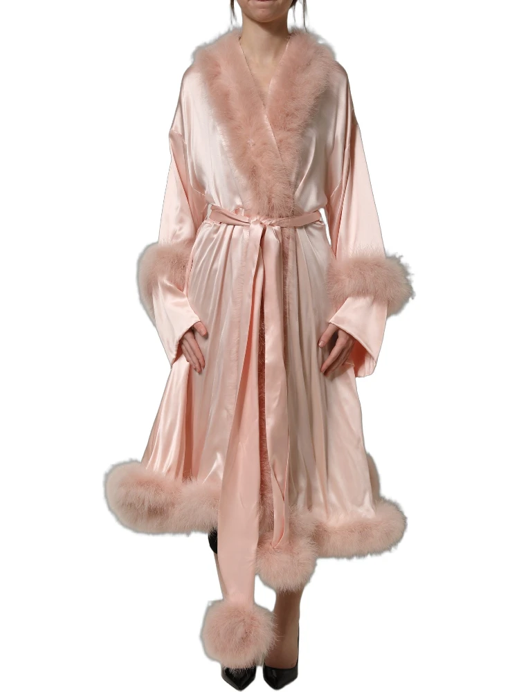 Light Pink Silk Turkey Feather Robe Jacket alternative