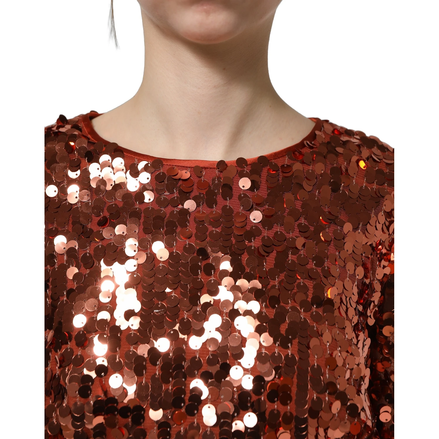 Red Sequined Long Sleeves Crop Blouse Top