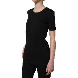 Black Cotton Short Sleeves Crew Neck T-shirt