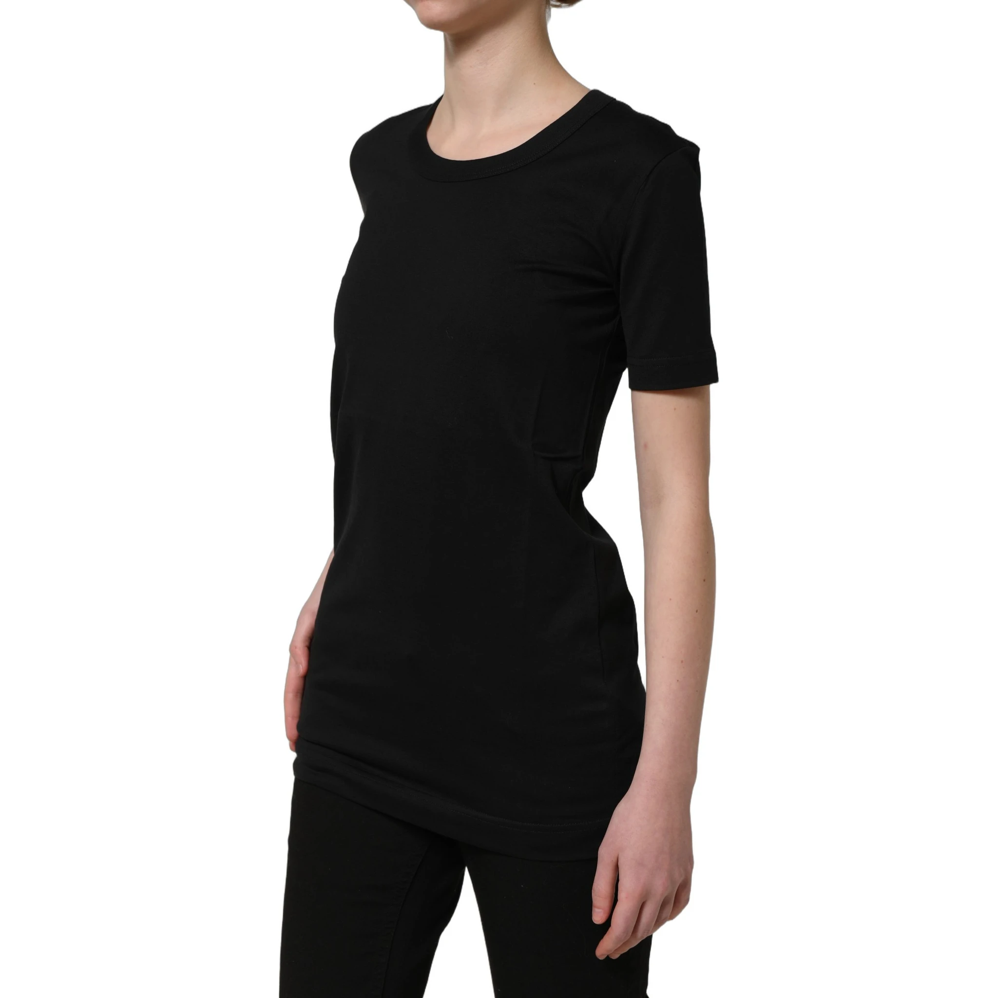 Black Cotton Short Sleeves Crew Neck T-shirt