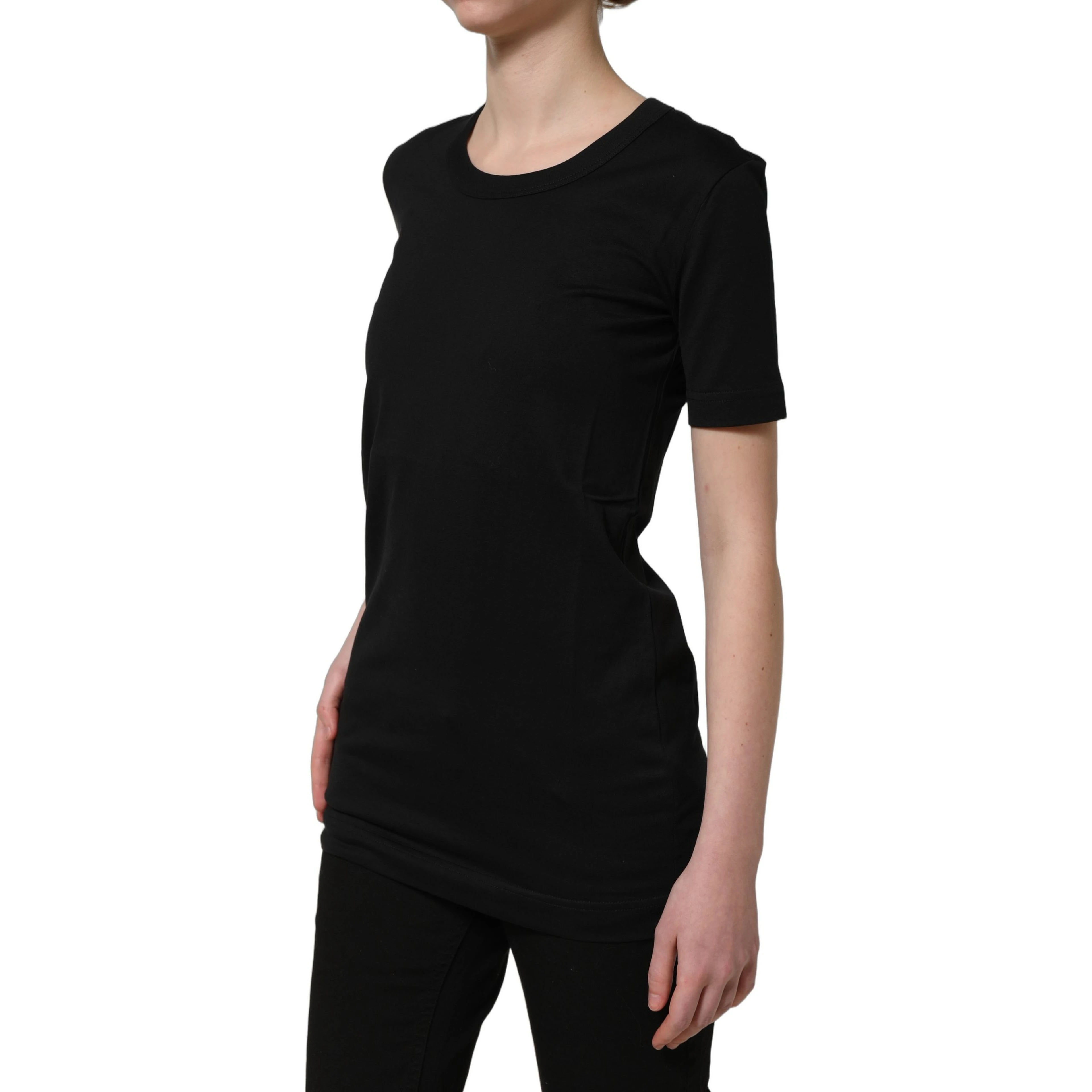 Black Cotton Short Sleeves Crew Neck T-shirt