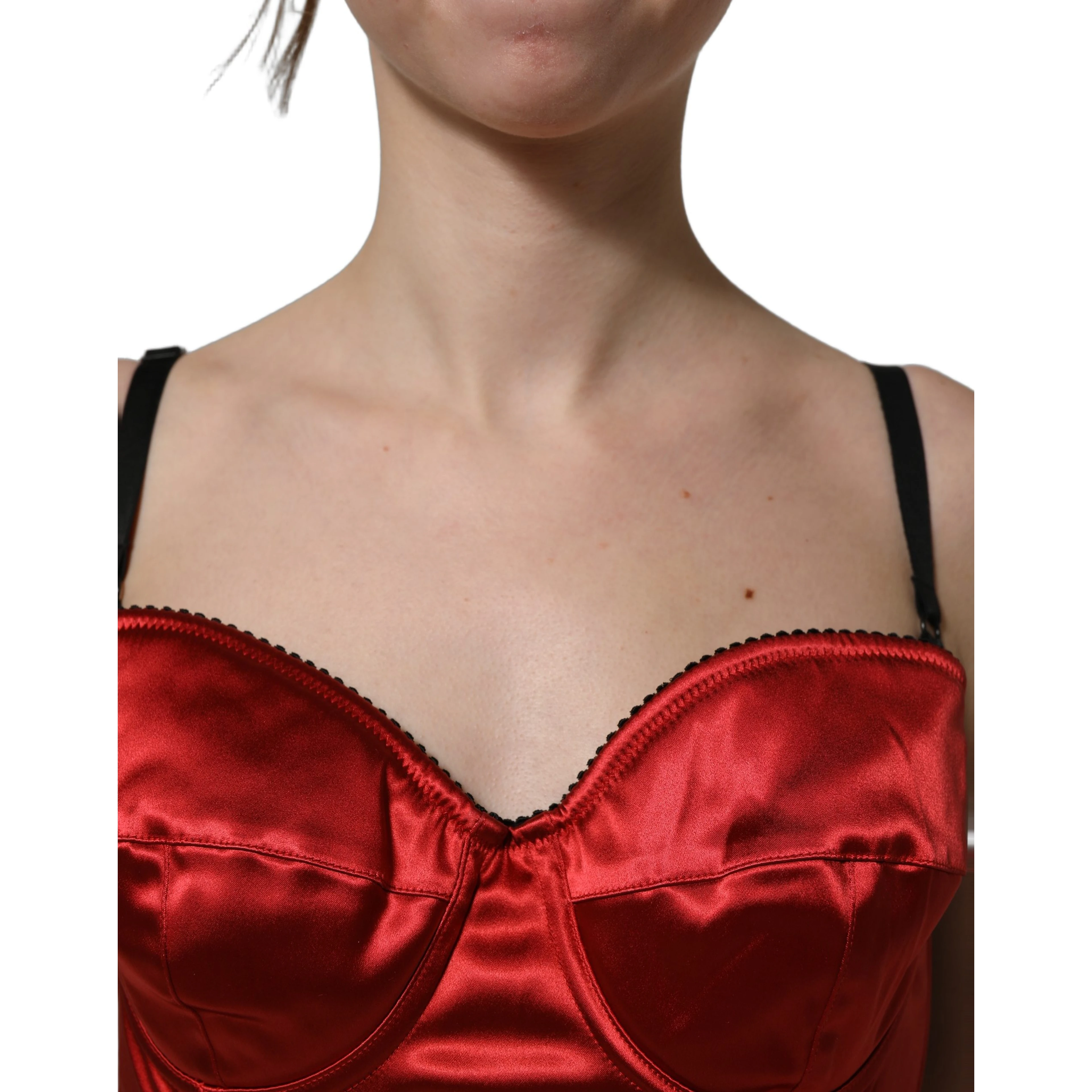 Red Polyester Satin Bustier Cropped Tank Top