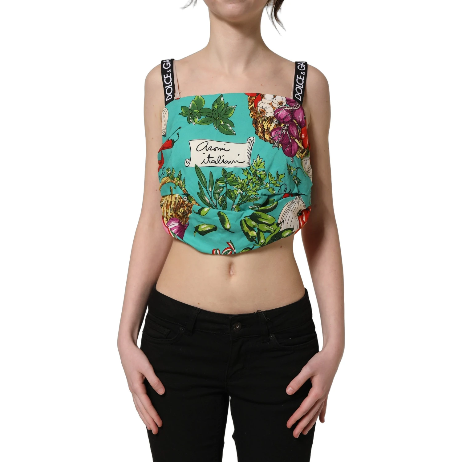 Multicolor Silk Vegetable Print Cropped Top