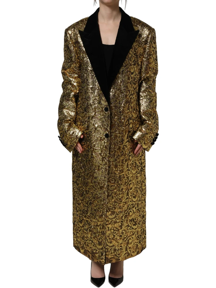 Gold Floral Jacquard Wool Trench Coat Jacket alternative
