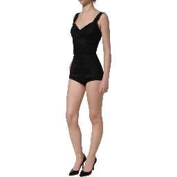 Black Floral Lace Corset Bodycon Bodysuit