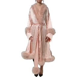 Light Pink Silk Turkey Feather Robe Jacket