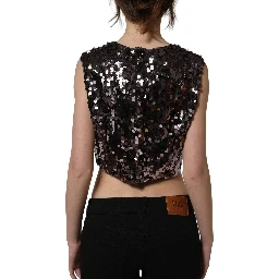 Purple Sequined Sleeveless Cropped Tank Top