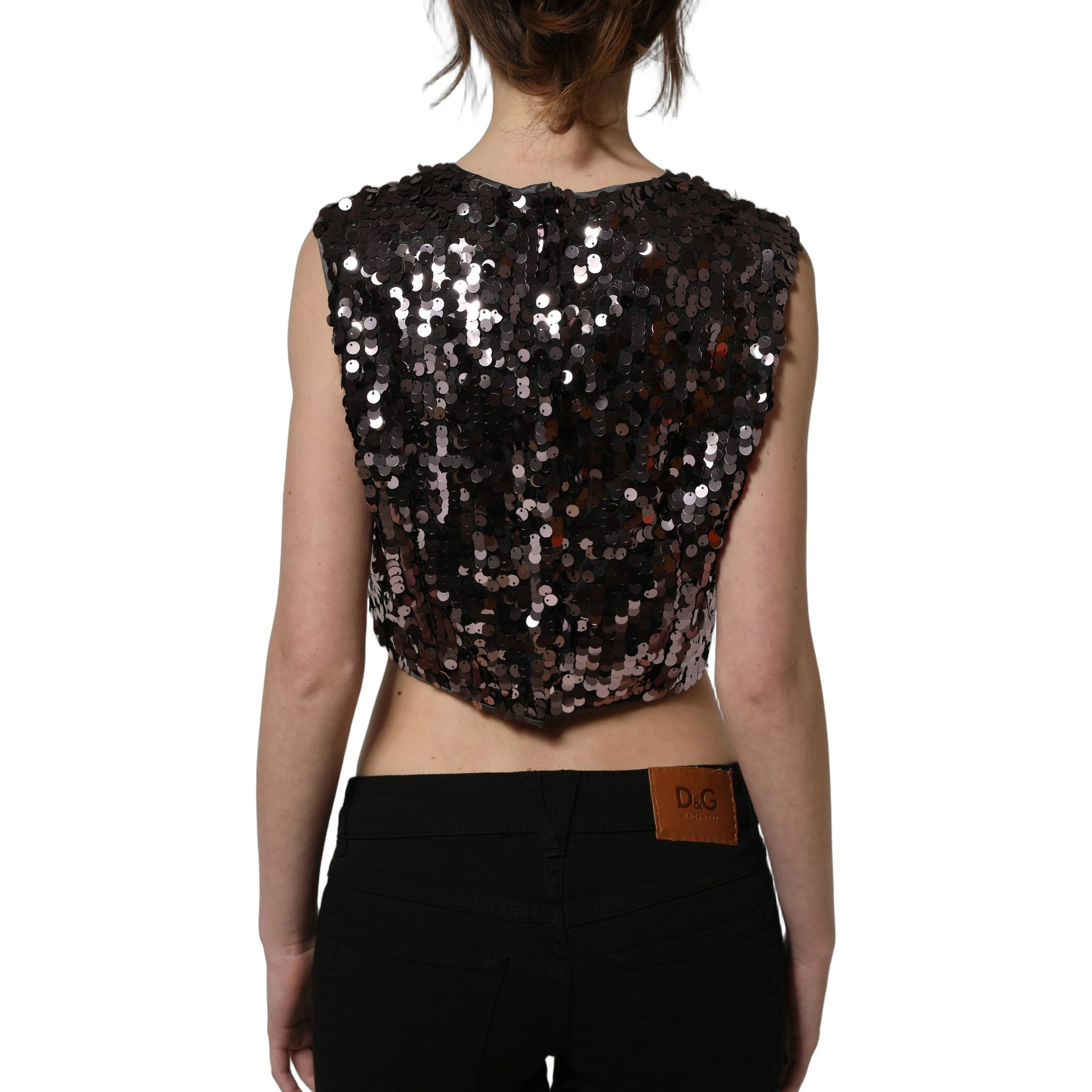 Purple Sequined Sleeveless Cropped Tank Top