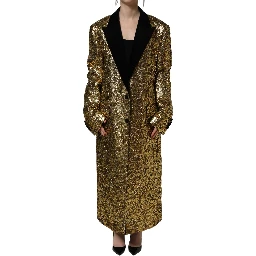 Gold Floral Jacquard Wool Trench Coat Jacket