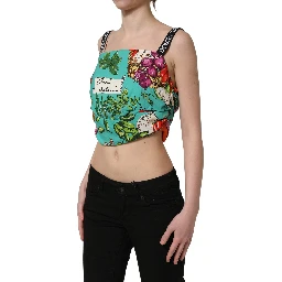 Multicolor Silk Vegetable Print Cropped Top