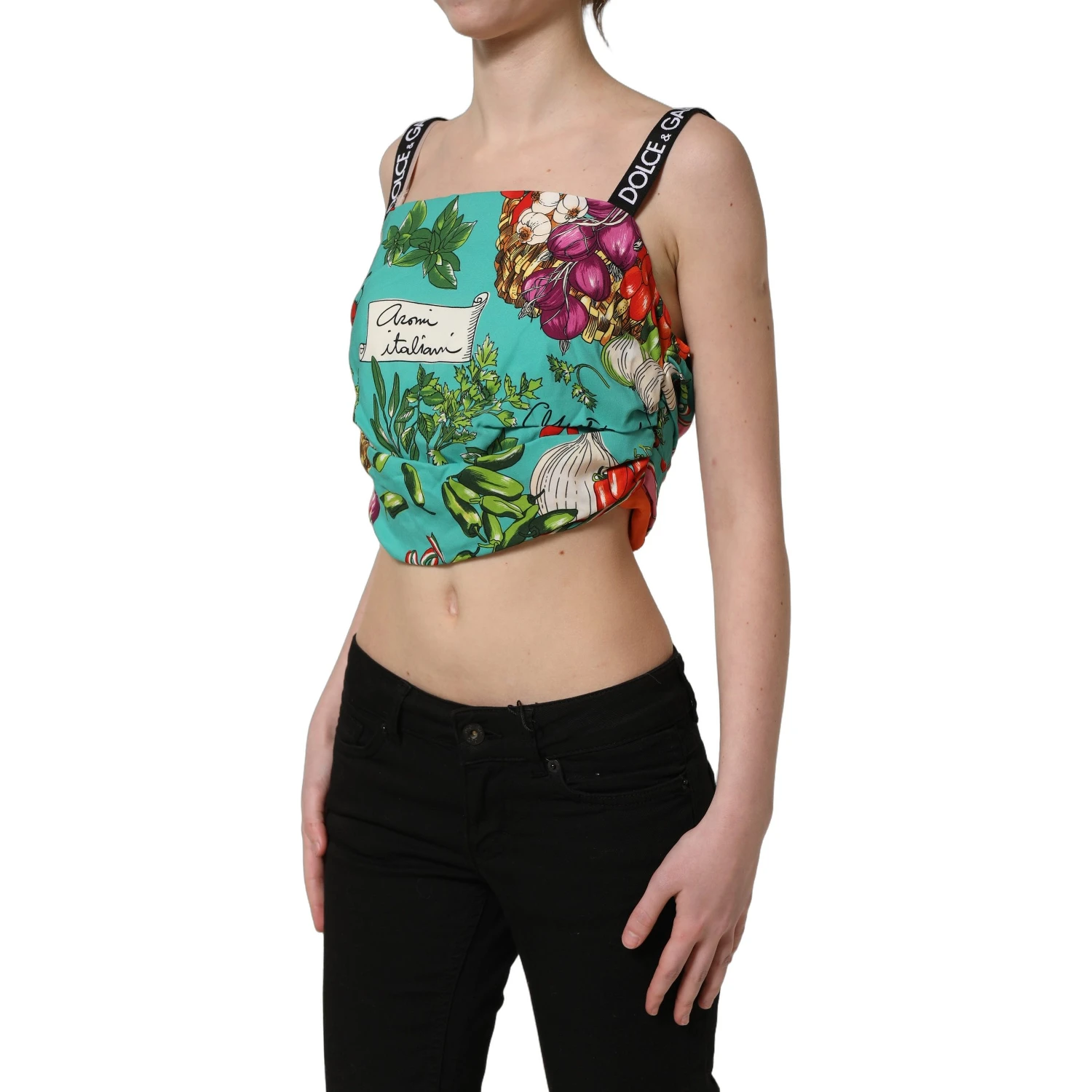 Multicolor Silk Vegetable Print Cropped Top