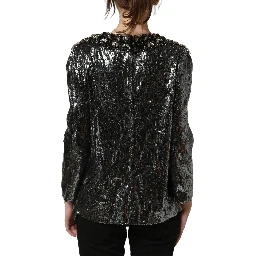 Metallic Gray Sequin Embellished Blouse Top