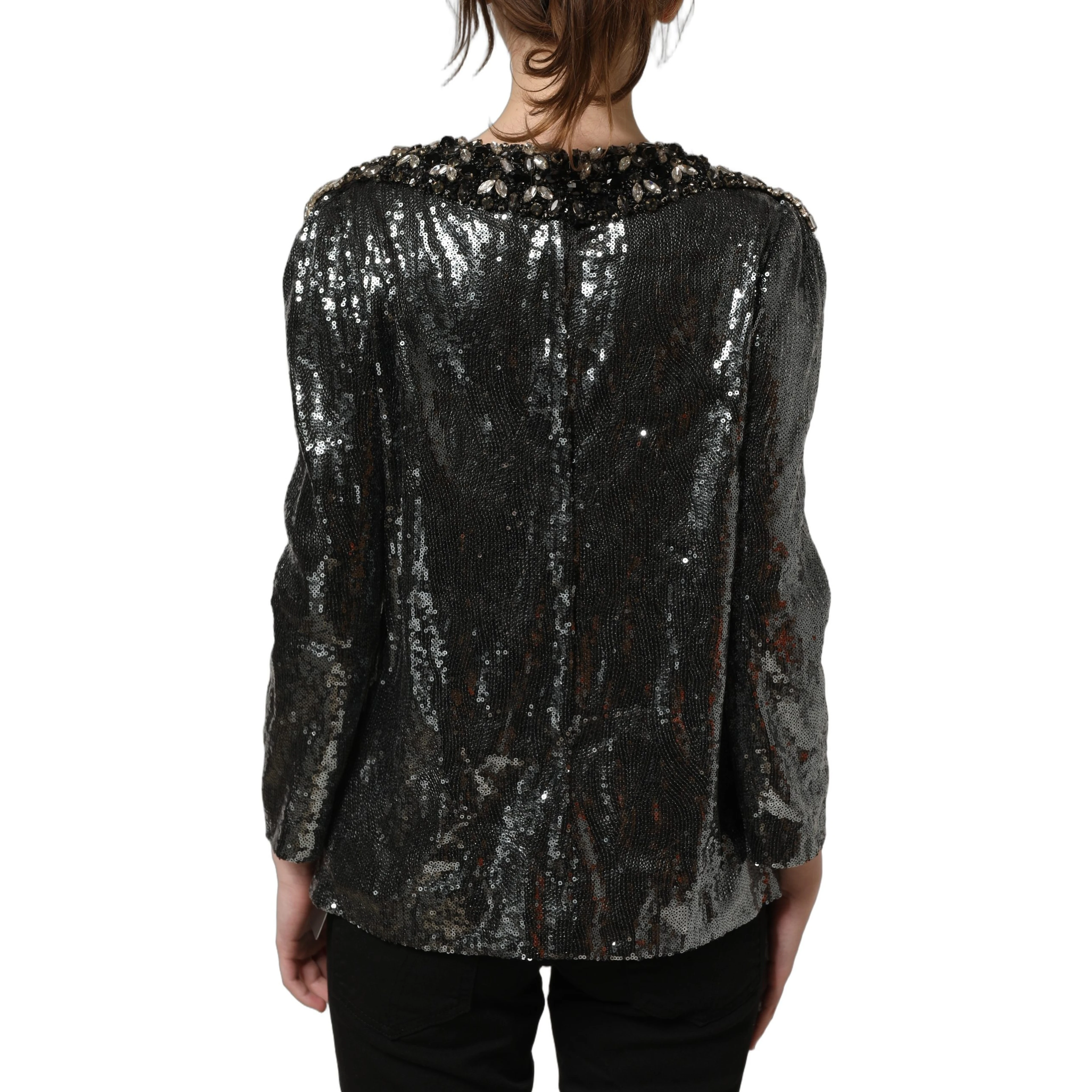 Metallic Gray Sequin Embellished Blouse Top