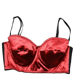 Red Polyester Satin Bustier Cropped Tank Top