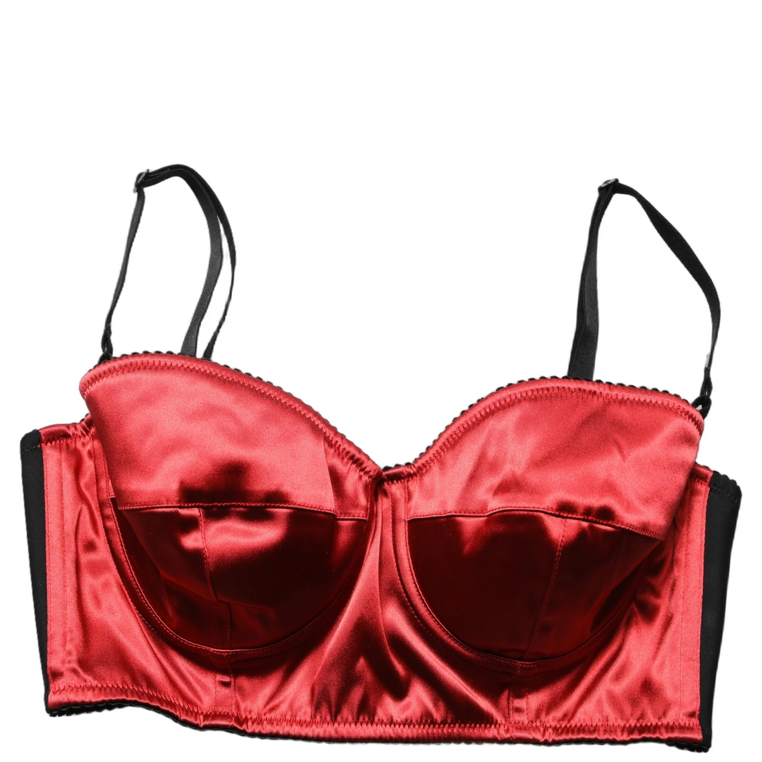 Red Polyester Satin Bustier Cropped Tank Top