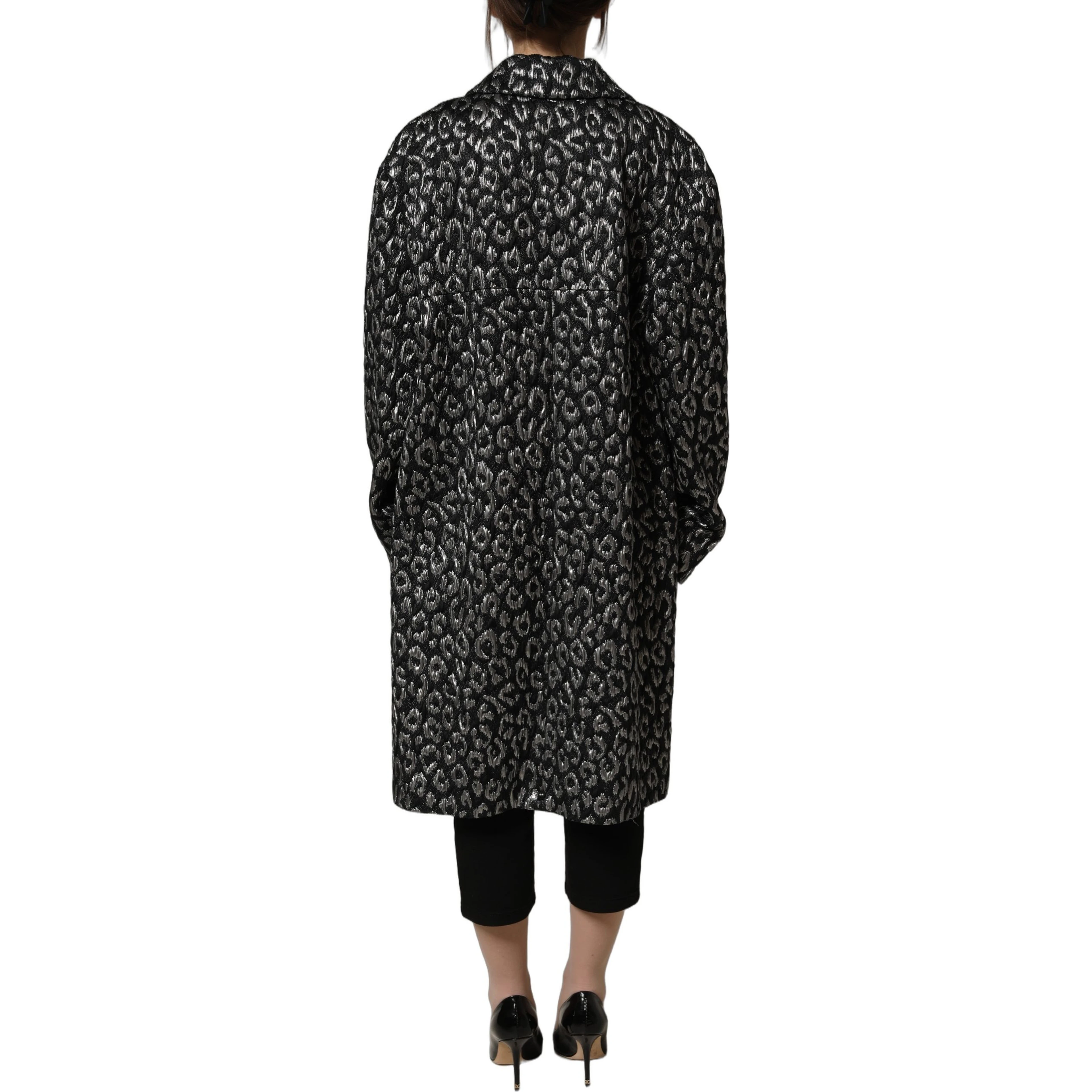 Black Silver Jacquard Leopard Coat Jacket