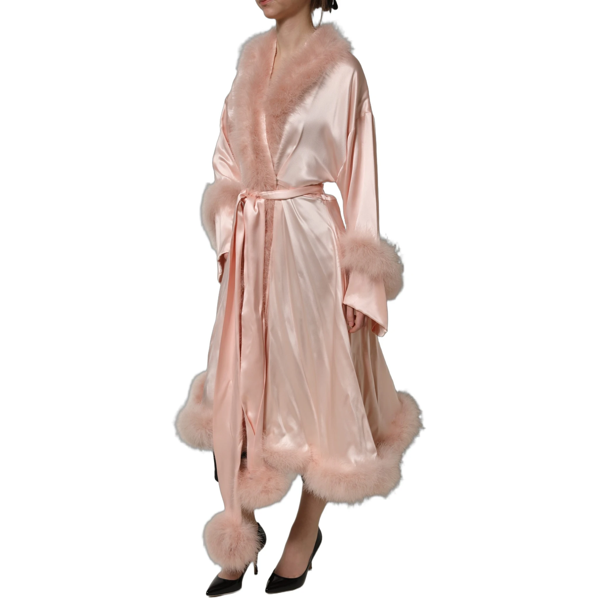 Light Pink Silk Turkey Feather Robe Jacket