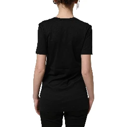 Black Cotton Short Sleeves Crew Neck T-shirt