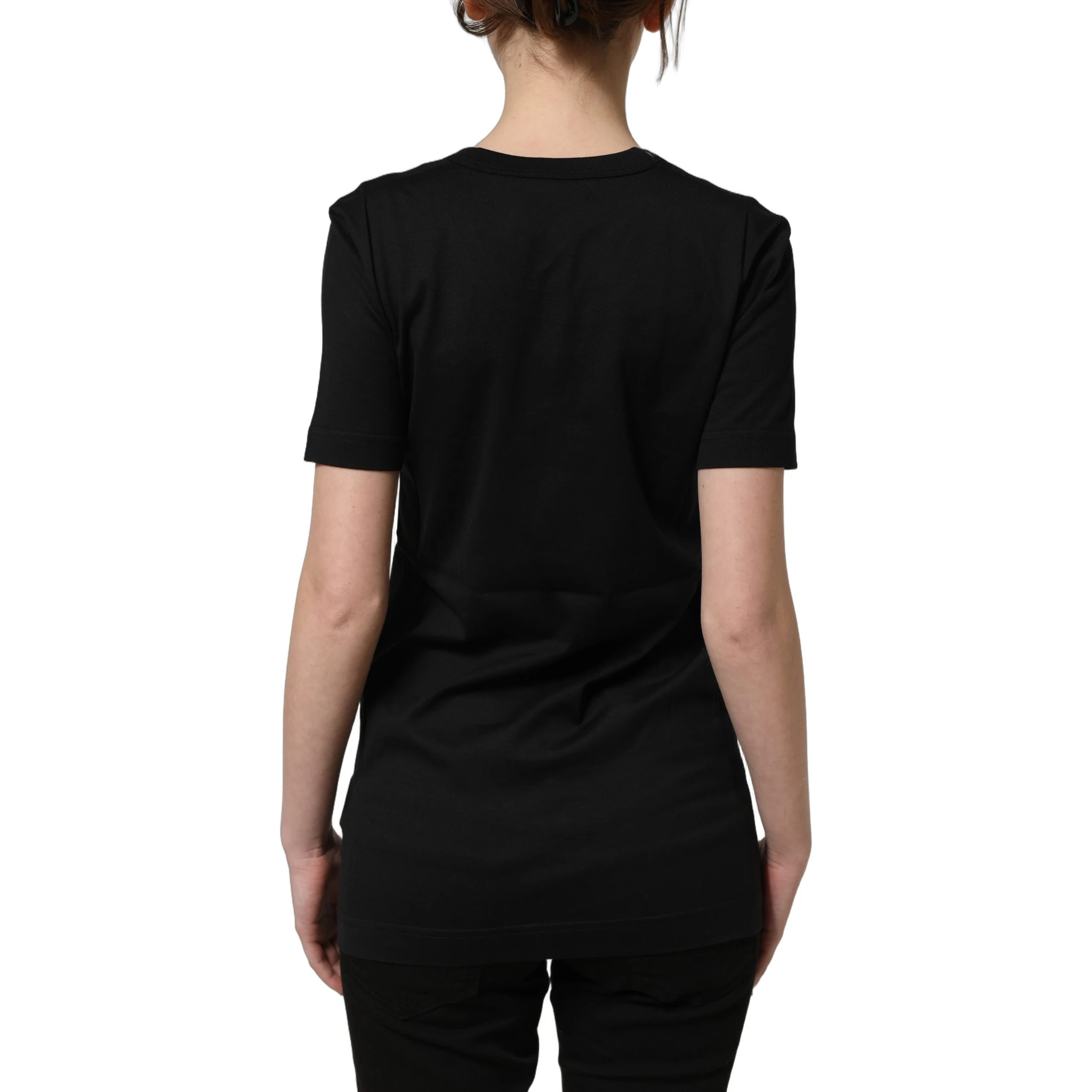 Black Cotton Short Sleeves Crew Neck T-shirt