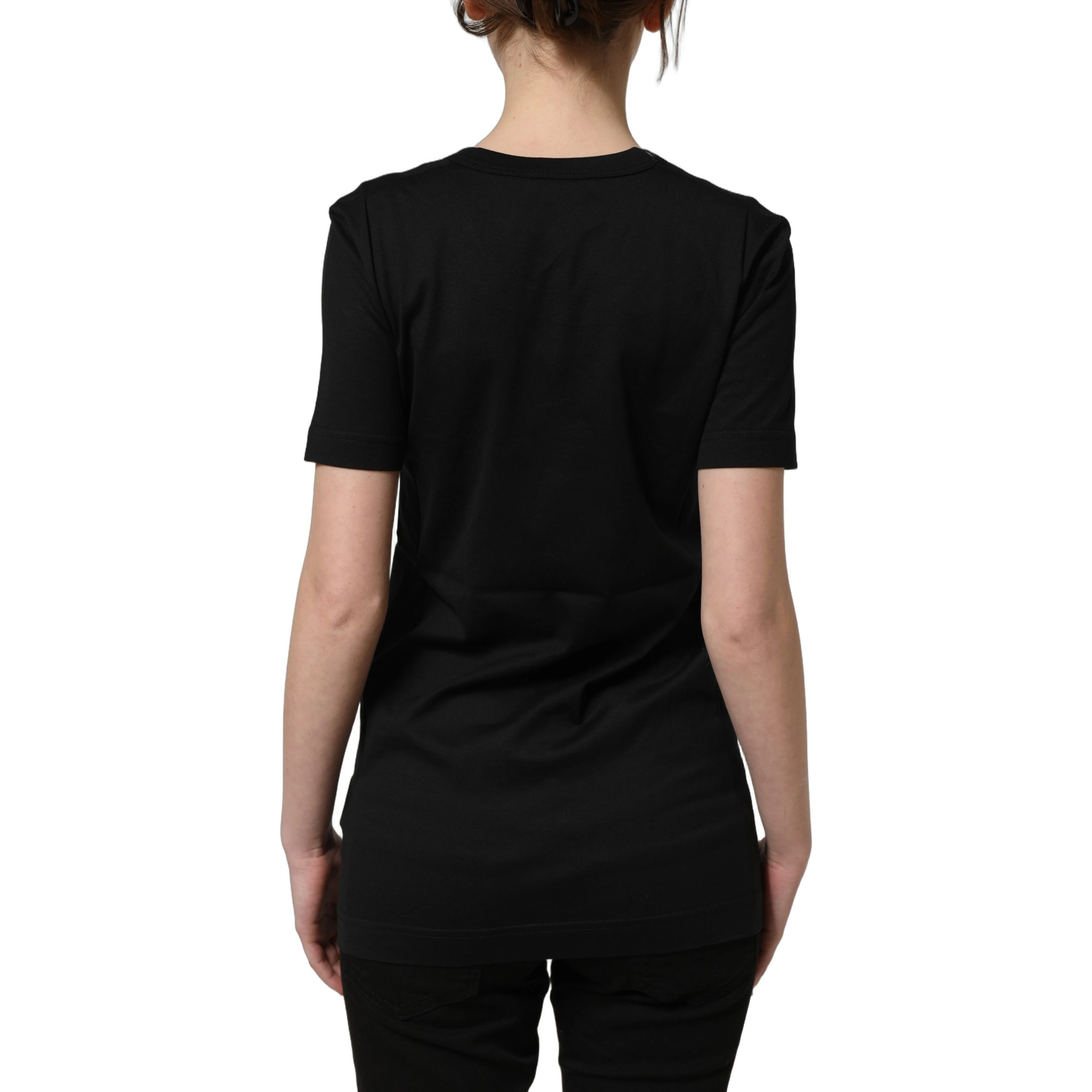 Black Cotton Short Sleeves Crew Neck T-shirt