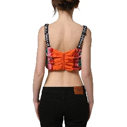 Multicolor Silk Vegetable Print Cropped Top
