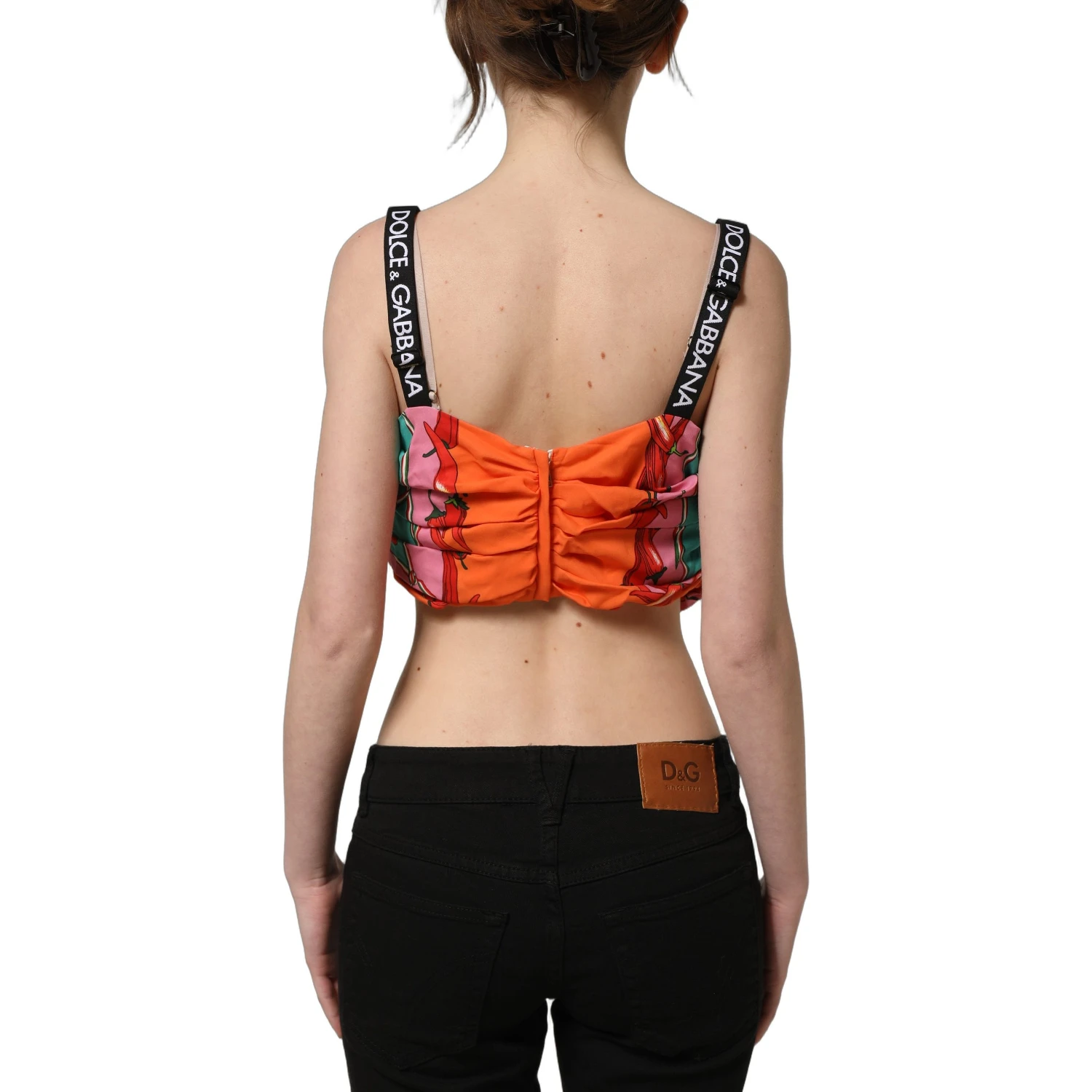 Multicolor Silk Vegetable Print Cropped Top