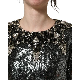 Metallic Gray Sequin Embellished Blouse Top