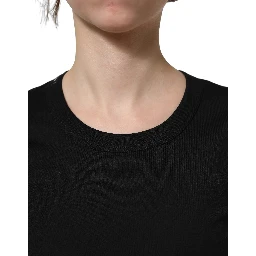 Black Cotton Short Sleeves Crew Neck T-shirt