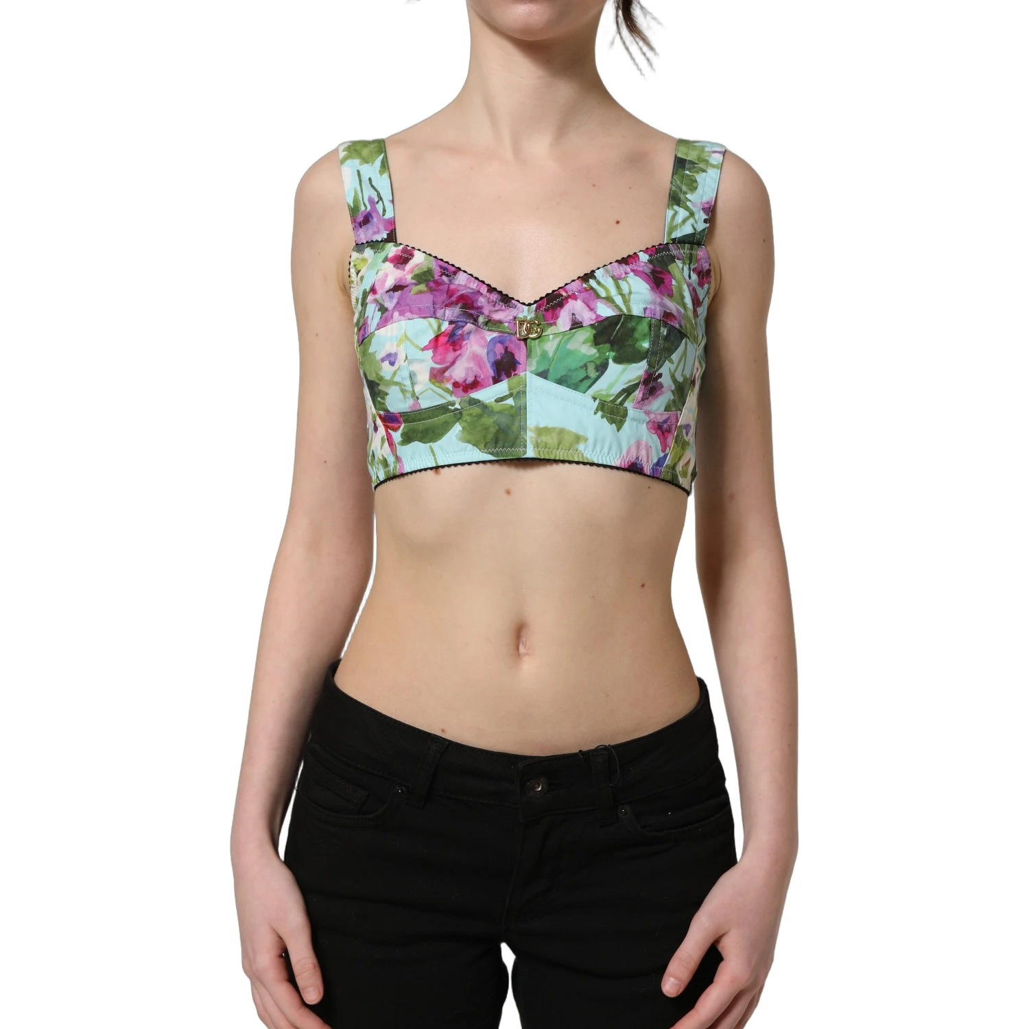 Multicolor Floral Cropped Bustier Tank Top