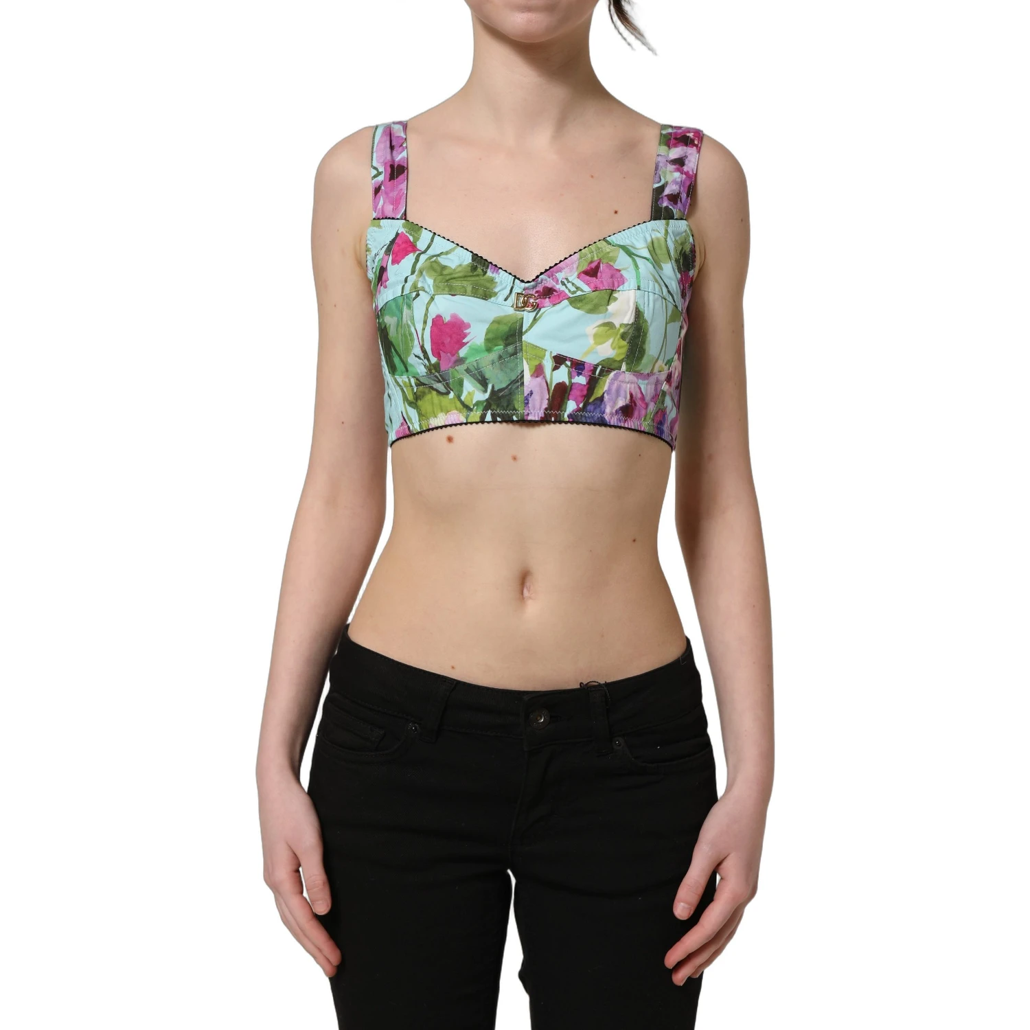 Multicolor Floral Cropped Bustier Tank Top