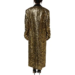 Gold Floral Jacquard Wool Trench Coat Jacket