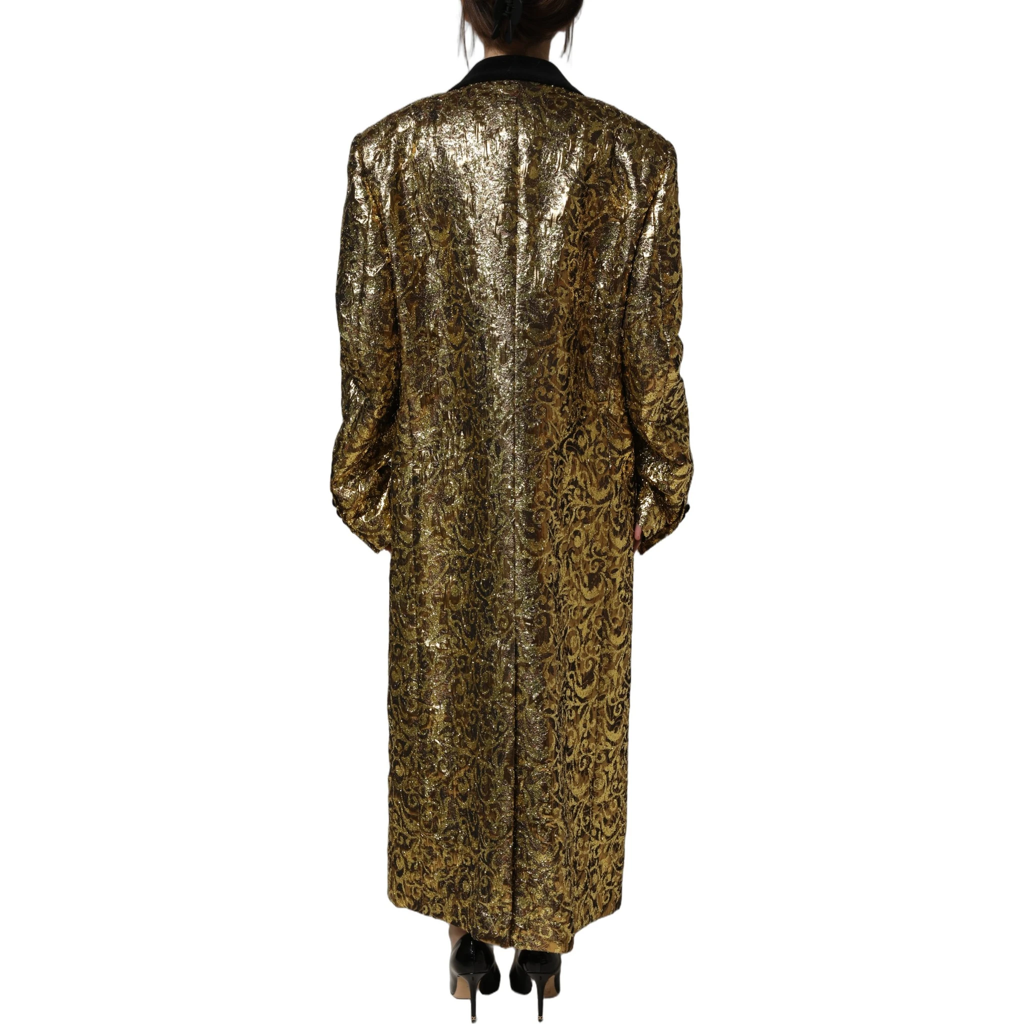 Gold Floral Jacquard Wool Trench Coat Jacket