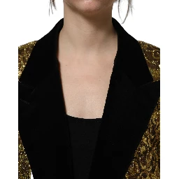 Gold Floral Jacquard Wool Trench Coat Jacket
