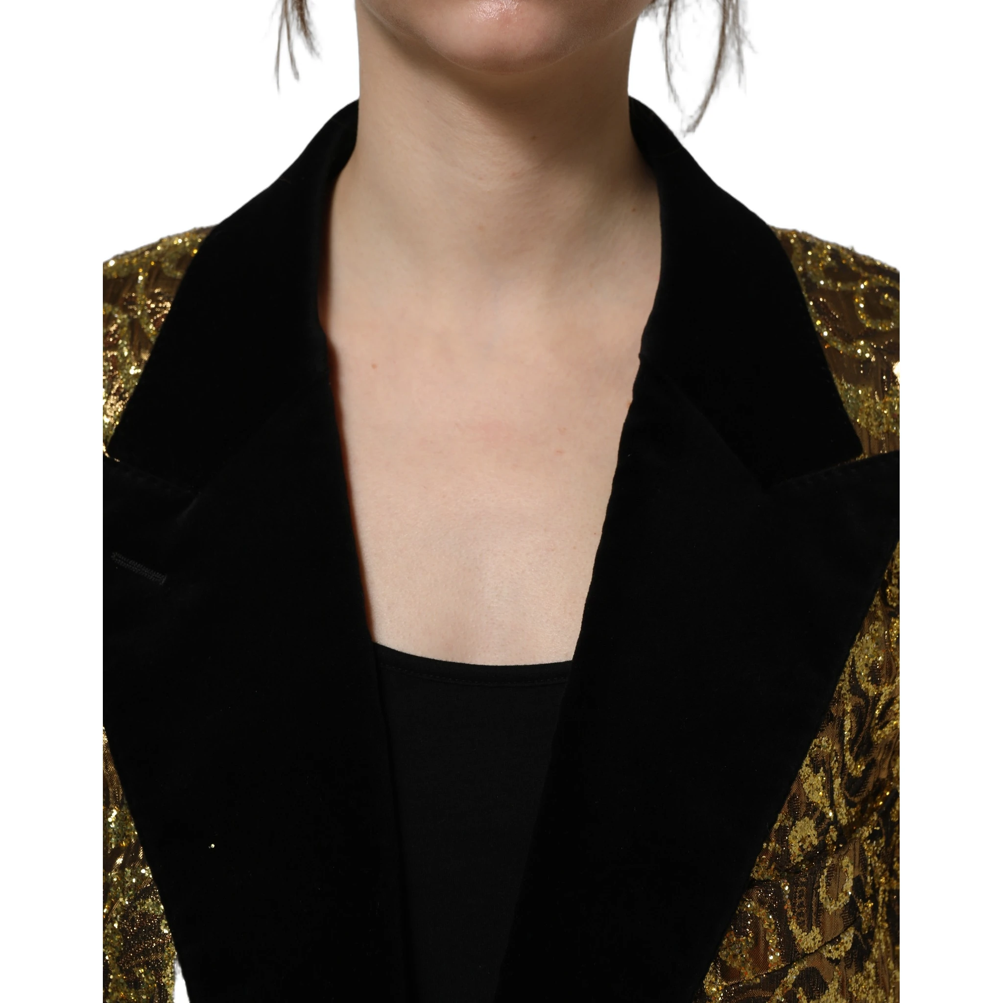 Gold Floral Jacquard Wool Trench Coat Jacket