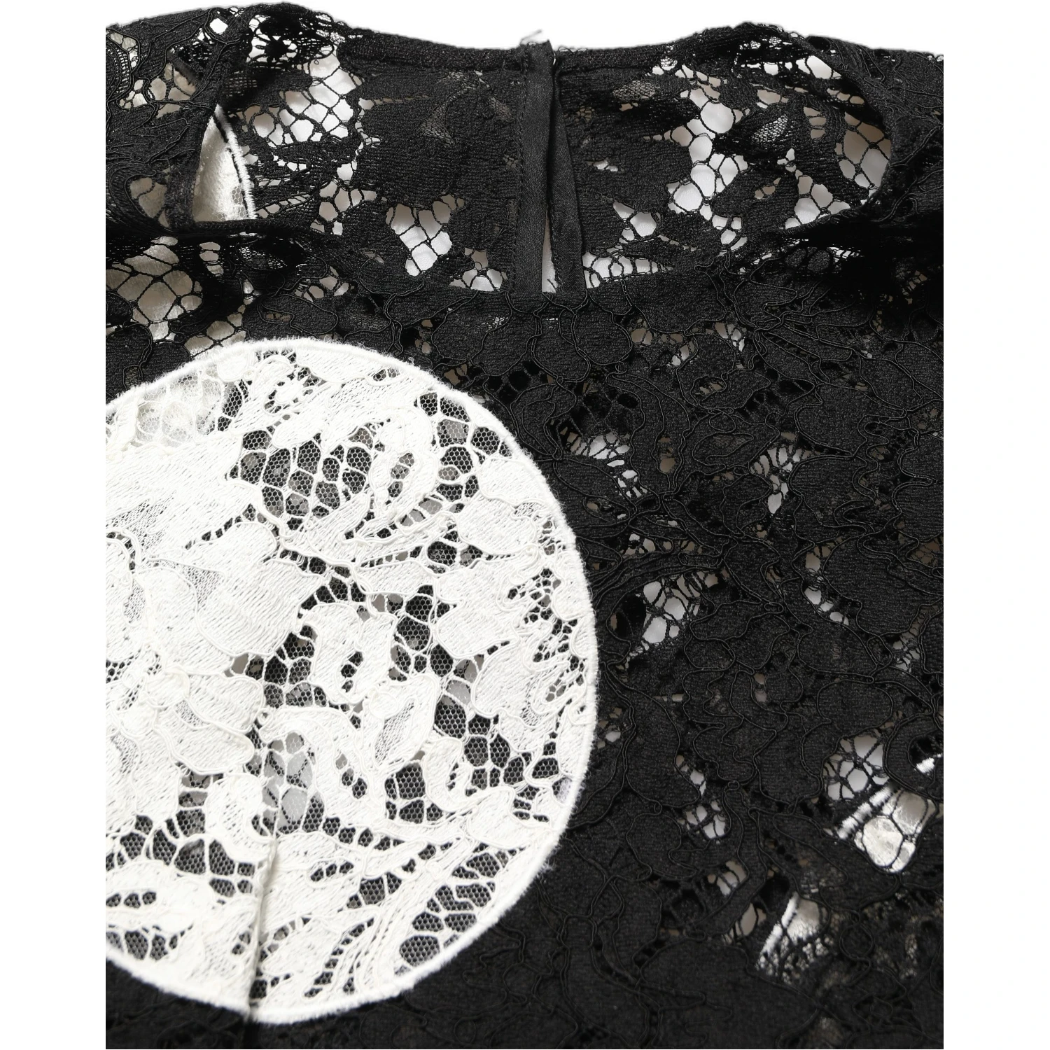 Black White Floral Lace Short Sleeve Blouse Top