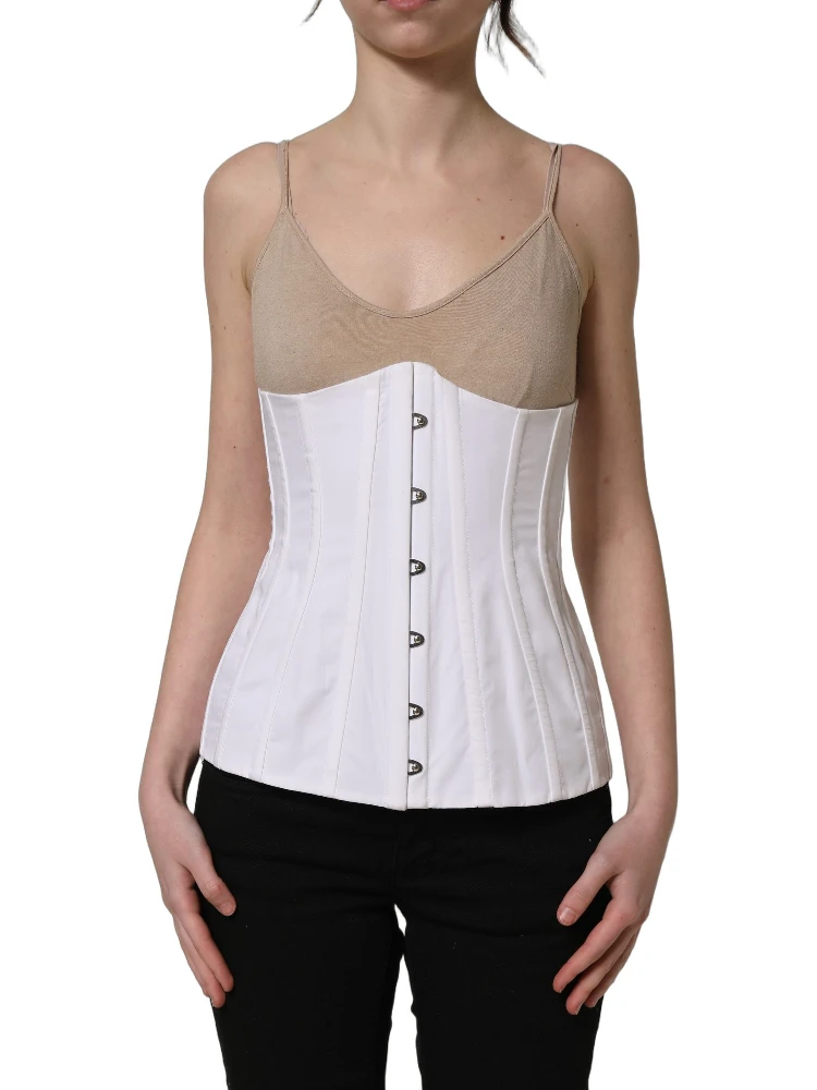 White Brown Cotton Sleeveless Corset Top alternative