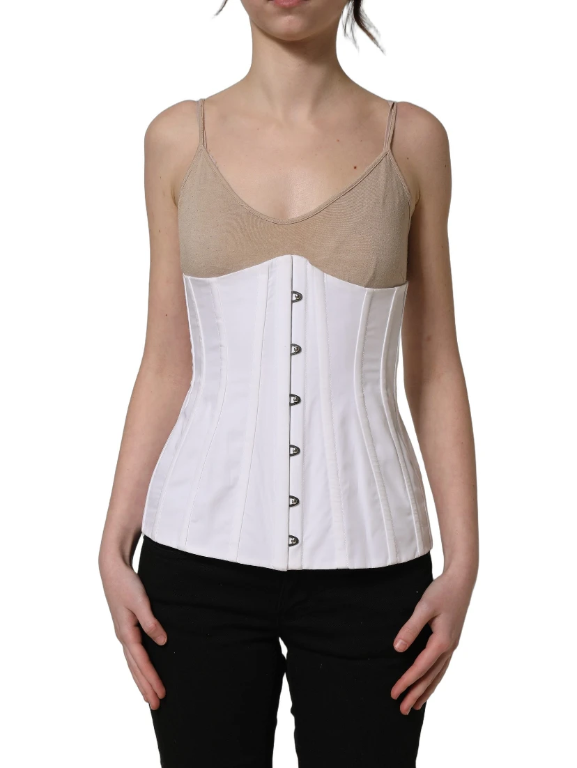 White Brown Cotton Sleeveless Corset Top